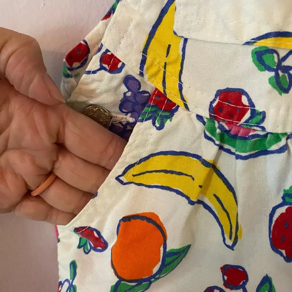 Baby Oshkosh B'Gosh White Colorful Fruit Print Shortalls Overalls Vintage Rare